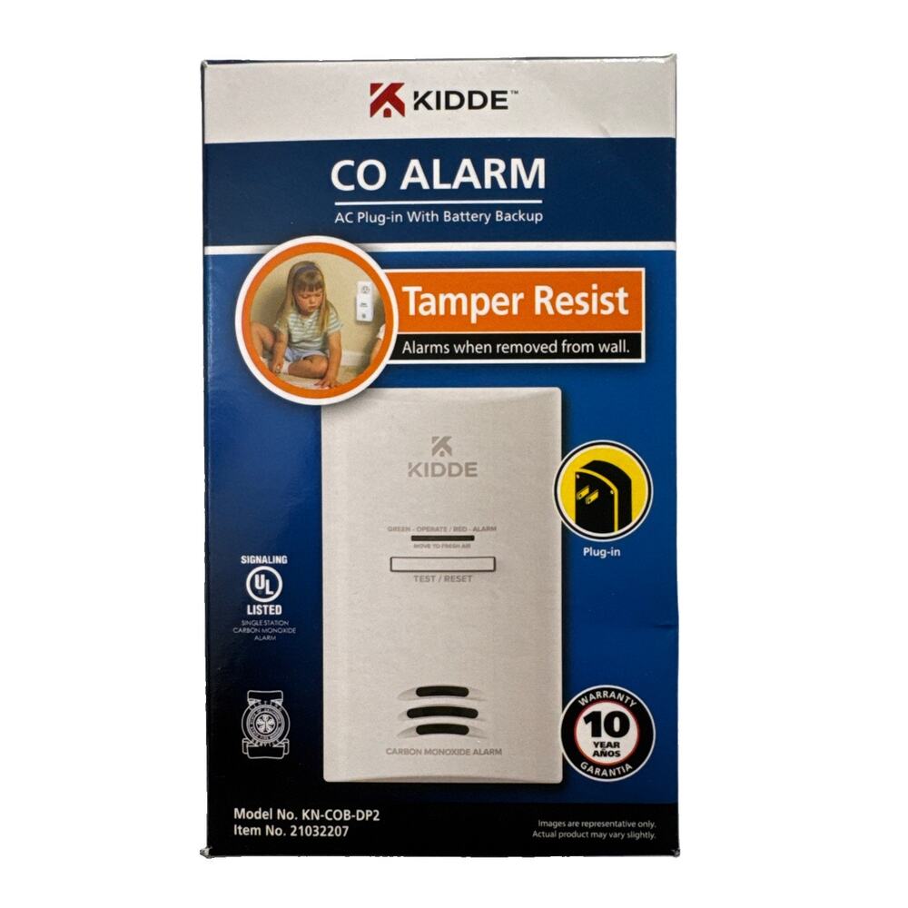 Kidde KN-COB-DP2 Carbon Monoxide Alarm AC Plug-In Battery Backup Tamper Resist